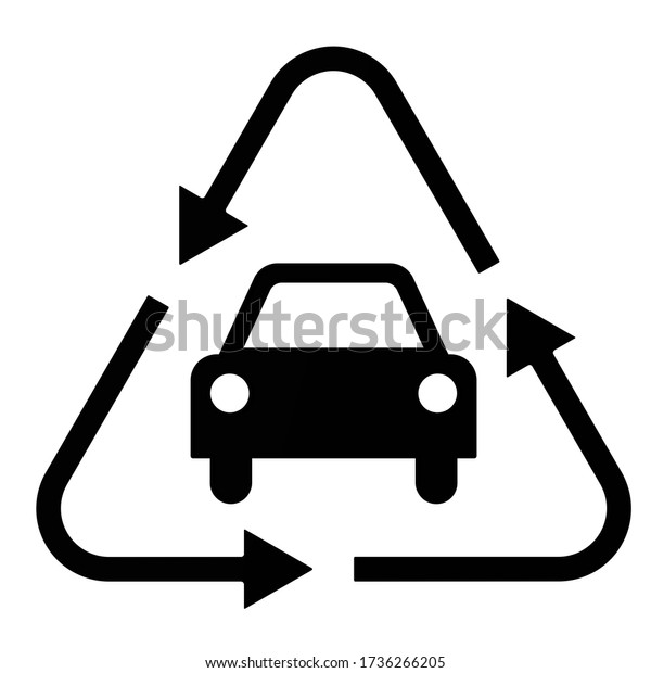 Car recycling\
sign. One black car symbol and black arrows arranged in a triangle\
shape. Isolated. 3D\
illustration