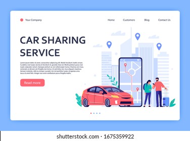 Car rent. Cars rent phone services, car sharing or taxi mobile application. Urban locations, travel points on city map landing page, vehicle dealer renting shop  illustration - Powered by Shutterstock