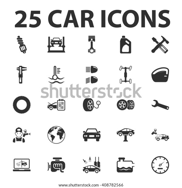 Car,\
repair 25 black simple icons set for web\
design