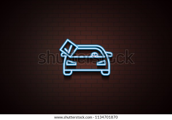 car repair is completed icon in Neon\
style on brick wall on dark brick wall\
background