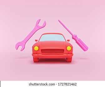 Car Repair Concept With Mechanic Tools. Minimal Design. 3d Rendering