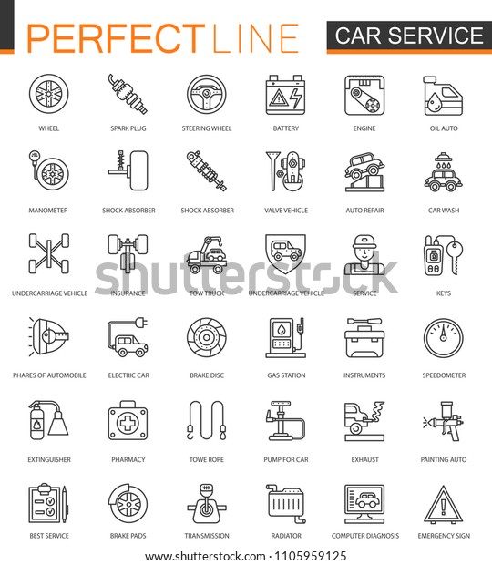 Car repair service thin line web icons set.\
Outline stroke icons\
design.