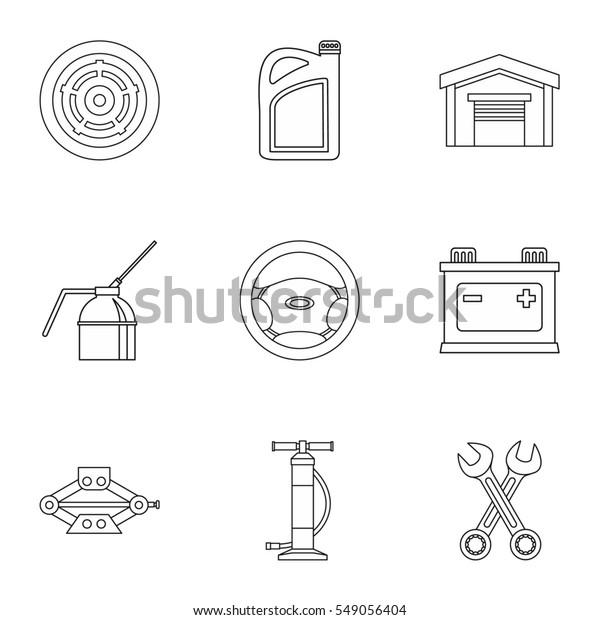 Car repairs icons set. Outline illustration of 9 car\
repairs  icons for\
web