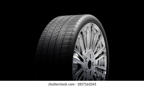 Car Rim With Tire - 3d Rendering