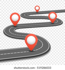 Car Road, Street, Highway Business Roadmap Infographics Design. Way And Direction Plan With Red Pins Sign. Illustration