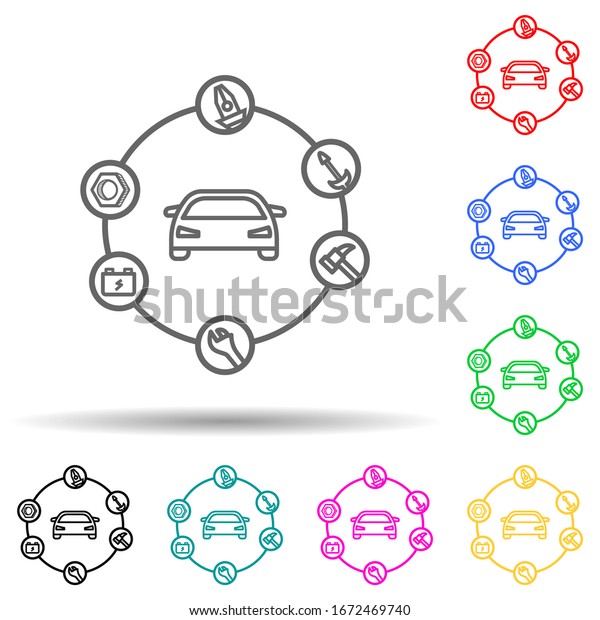 car searching problem multi color\
style icon. Simple thin line, outline of cars service and repair\
parts icons for ui and ux, website or mobile\
application