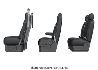 Car Seat Black Leather, Side View. 3D Rendering