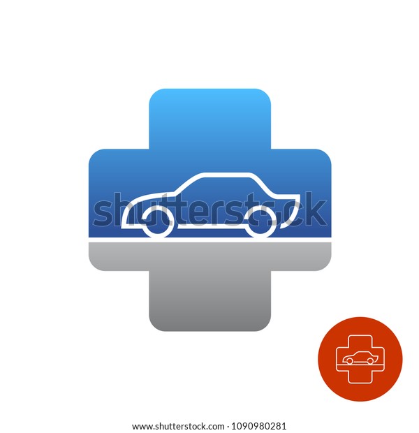 Car service help\
logo. Medical style cross with car silhouette icon inside. Repair\
service center\
concept.
