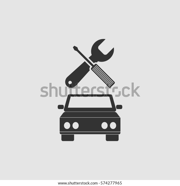 Car service icon flat. Simple black
pictogram on grey background. Illustration
symbol