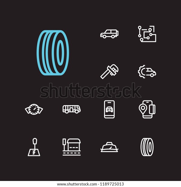 Car service icons set. Bus stop and car\
service icons with logistic, car service and mobile payment. Set of\
mechanical for web app logo UI\
design.
