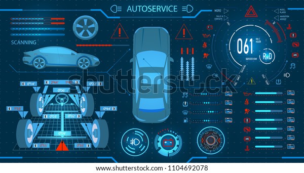 Car\
service. Scanning. Diagnostic alignment of the wheels. Car digital\
car dashboard. Graphic display. \
illustration