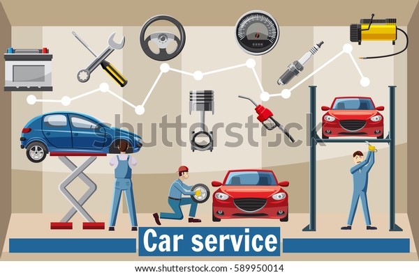 Car service tools concept. Cartoon\
illustration of car service tools  concept for\
web
