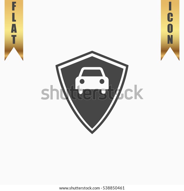 Car shield Icon Illustration. Flat simple\
icon on light background with gold\
ribbons