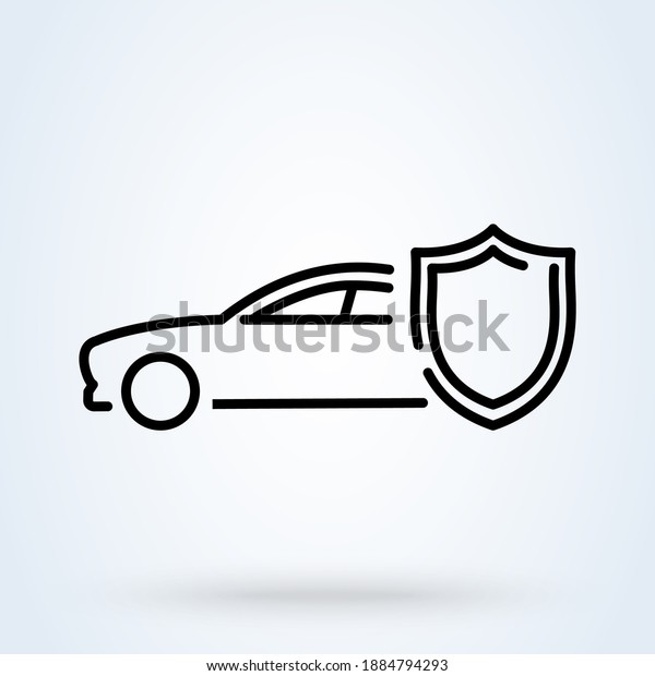 Car\
shield sign line icon or logo. Car insurance concept. Car\
protection, guard shield linear\
illustration.\
\
