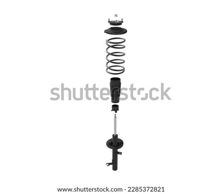 Car shock absorber exploded view.  Vehicle suspension absorber in explode view with components. 3D illustration.