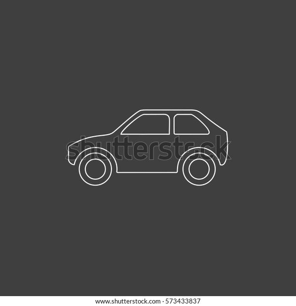 Car Simple flat button. Contour line\
white icon on black background. Illustration\
symbol