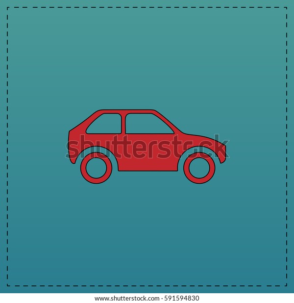 Car Simple flat button. Red Illustration icon and\
black stroke