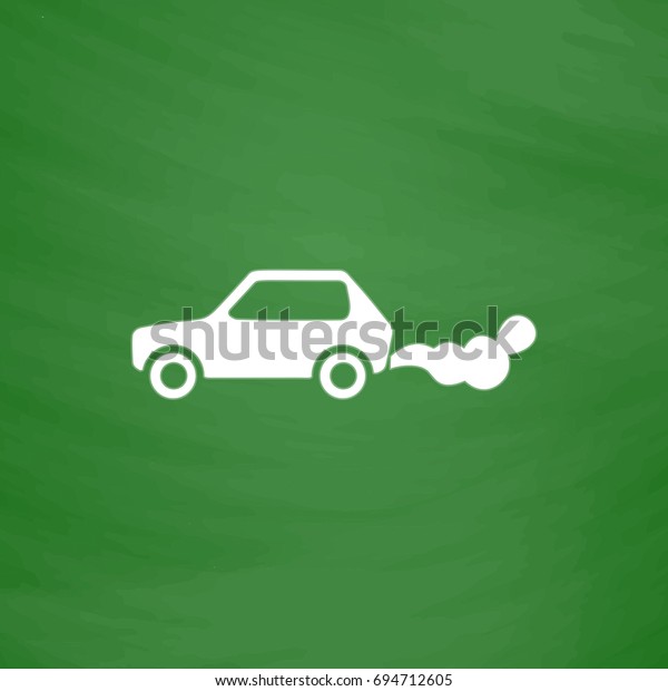 Car smoke Icon Illustration. Flat symbol.\
Imitation draw with white chalk on green chalkboard. Pictogram and\
School board\
background