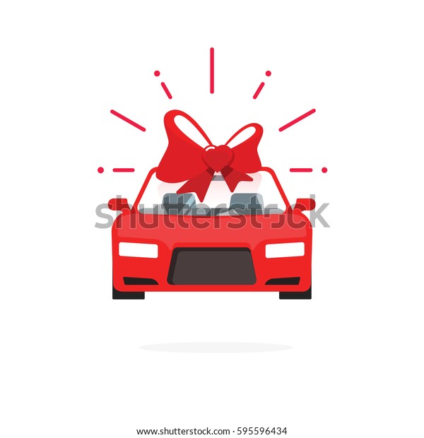 Car special\
offer idea red color, flat style automobile with gift bow, auto\
sale price present illustration\
image