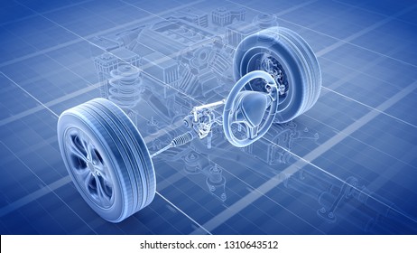 Car Structure - Steering System 3d Rendering