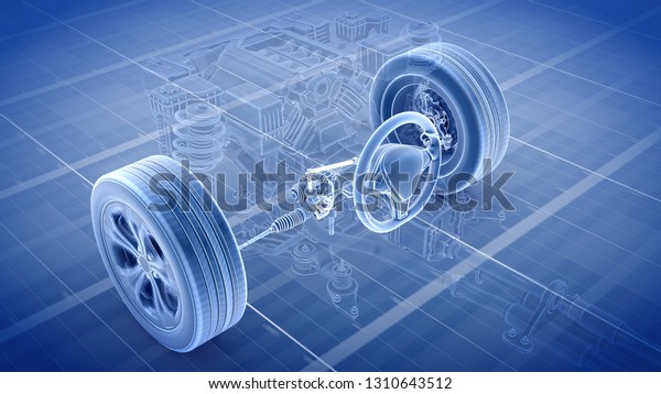 Car structure -\
Steering System 3d\
rendering