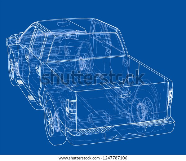 Car SUV\
drawing outline or blueprint. 3d\
illustration