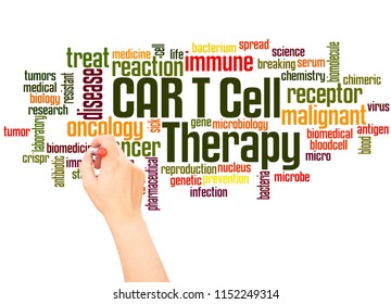 CAR T Cell Therapy Word Cloud And Hand Writing
 Concept On Gradient Background.