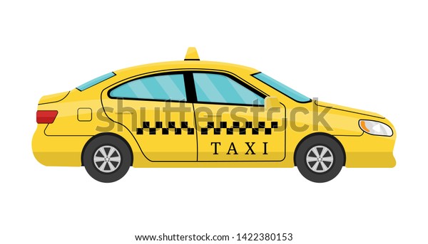 Car taxi. View\
from side. Taxi yellow car cab isolated on white background. For\
taxi service app, transport company ad, infographics. Illustration\
for design.