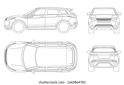 Car  Template On White Background. Compact Crossover, SUV, 5-door Station Wagon On Outline. Template  Isolated. View Front, Rear, Side, Top.