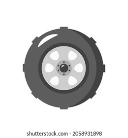 Car Tire Isolated Illustration. Car Tire Flat Icon On White Background. Car Tire Clipart.