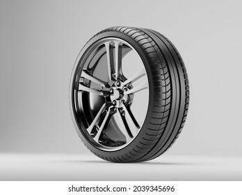 Car Tire With Sport Rim Scene 3D Rendering Transportation Wallpaper Background