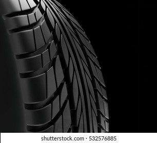 Car tires close-up Winter wheel profile structure on black background - 3d rendering