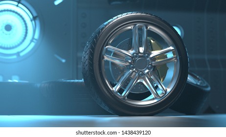 Car Tires Futuristic Room Alloy Wheels Stock Illustration 1438439120 ...