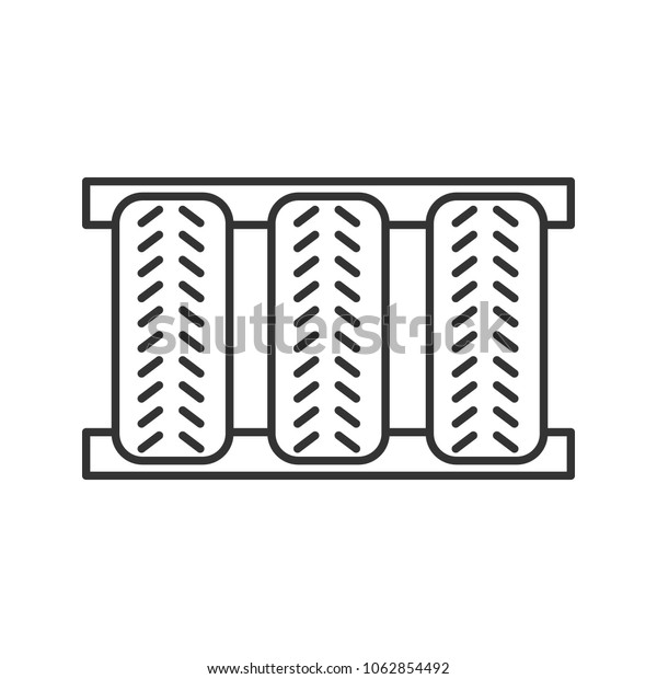 Car tires\
linear icon. Thin line illustration. Automobile wheels. Contour\
symbol. Raster isolated outline\
drawing
