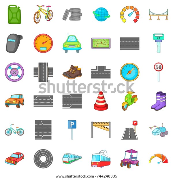 Car traffic icons set.\
Cartoon style of 36 car traffic  icons for web isolated on white\
background