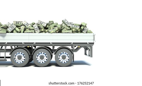 Car Truck With Money Isolated On White Background