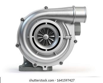 Car turbocharger isolated on white background. Turbo engine. 3d illustration