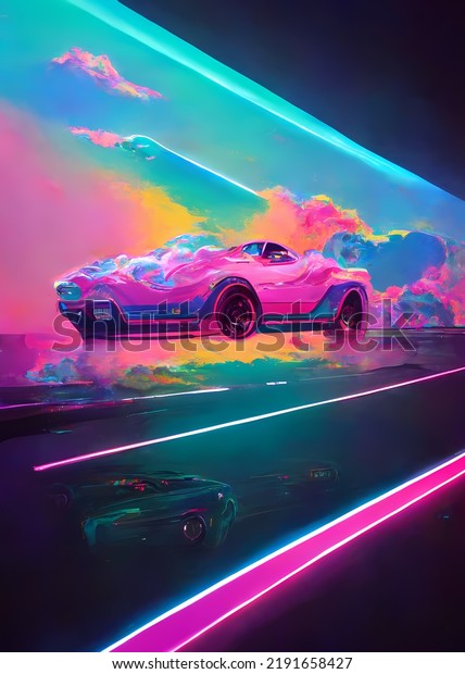 Car  vapor wave
colorful
illustration