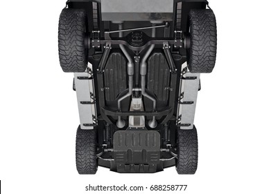 Car vehicle 4wd bottom suspension, close view. 3D rendering