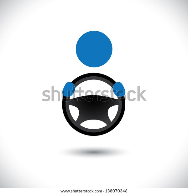Car, vehicle or automobile driver icon or symbol-\
graphic. The illustration shows a cabbie icon with his hand holding\
the steering wheel and space for business text and business\
slogan