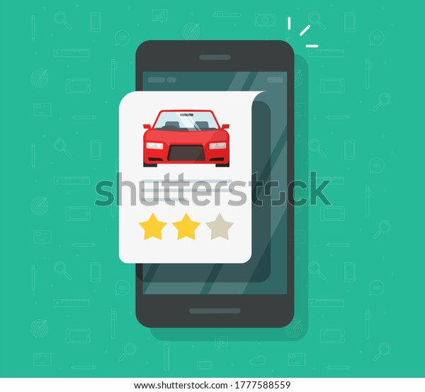 Car vehicle review rating online on mobile phone or\
automobile testimonial feedback icon isolated, website shop on\
smartphone, customer reputation internet, cellphone auto rental\
shop rank image