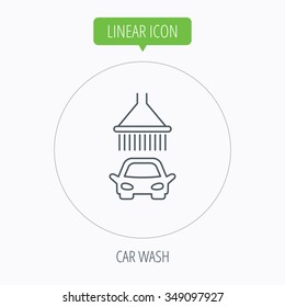 Car Wash Icon. Cleaning Station With Shower Sign. Linear Outline Circle Button. 