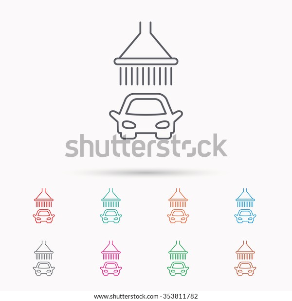 Car wash icon. Cleaning station with shower\
sign. Linear icons on white\
background.