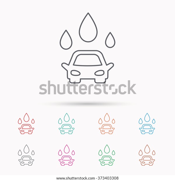 Car wash icon. Cleaning station with\
water drops sign. Linear icons on white\
background.