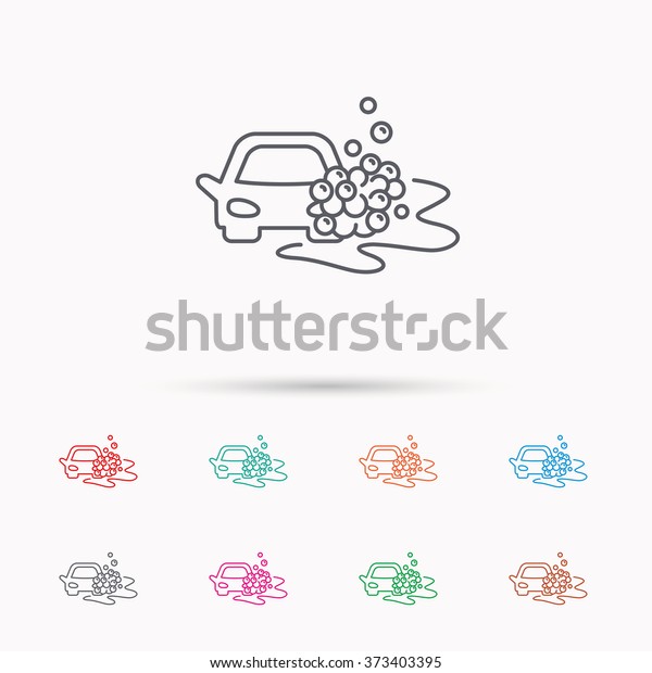 Car wash icon. Cleaning station
sign. Foam bubbles symbol. Linear icons on white
background.