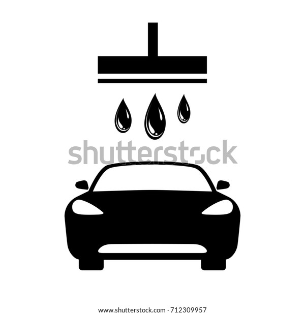 Car wash icon. Front view of car and washing shower\
with water drops