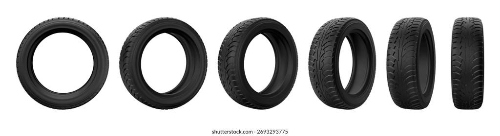 Car wheel from different angles, 3D rendering