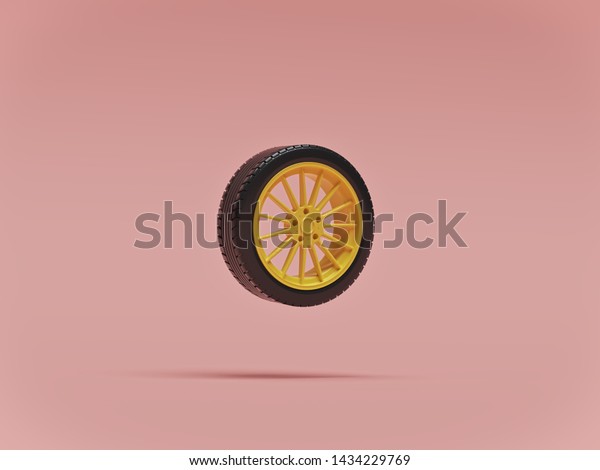 Car wheel isolated on pastel background. close\
up. minimal design. 3d\
rendering