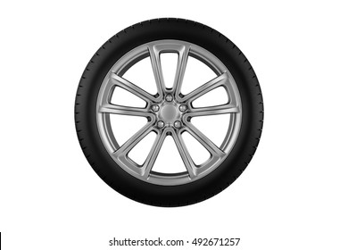 Car wheel. Isolated on white background - 3D render - Shutterstock ID 492671257