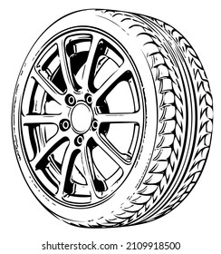 Car Wheel Sketch Isolated On White Stock Illustration 2109918500 ...